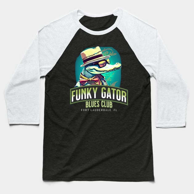 Funky Gator Blues Club Baseball T-Shirt by LarryNaderPhoto